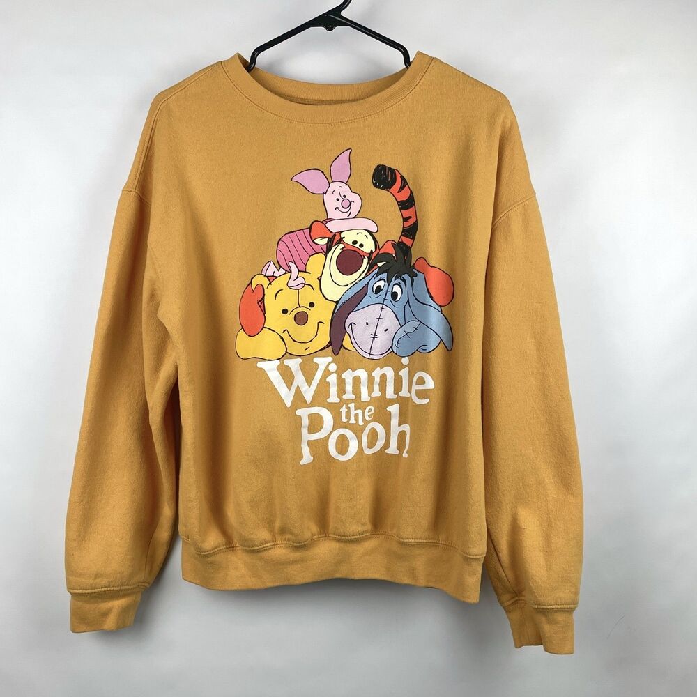 Disney Winnie The Pooh Friends Yellow Crewneck Sweatshirt Women's M Fleece